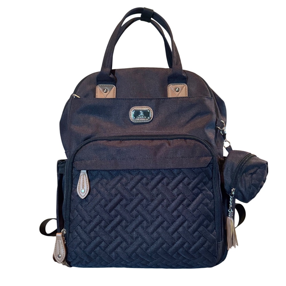 Dikaslon Black Diaper Bag Backpack With Pacifier Case & Stroller Straps
